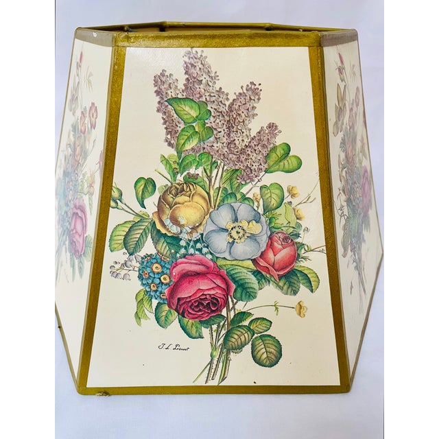 Metal Mid-Century Floral Rose Paper Hexagonal Lampshade For Sale - Image 7 of 10