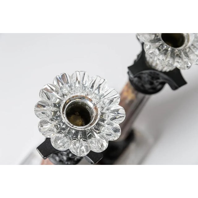 French Antique Pair of Column Marble & Glass Candlesticks/Candleholders For Sale - Image 12 of 13