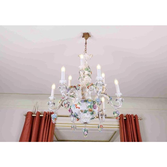 Large Vintage Porcelain Chandelier, Dresden For Sale - Image 3 of 9
