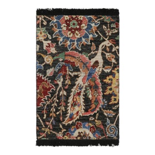 Rug & Kilim’s Persian Kerman Style Rug in Black With Vibrant Floral Patterns For Sale