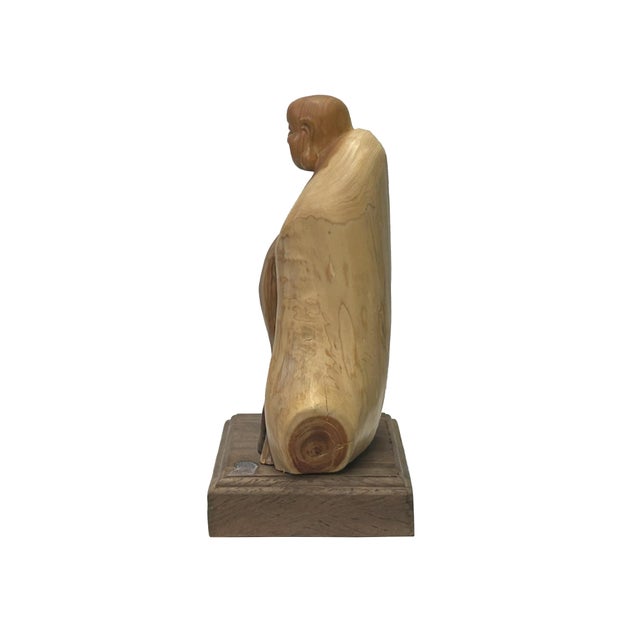 2000 - 2009 8.5" Chinese Cypress Wood Carved Irregular Shape Happy Buddha Statue For Sale - Image 5 of 5