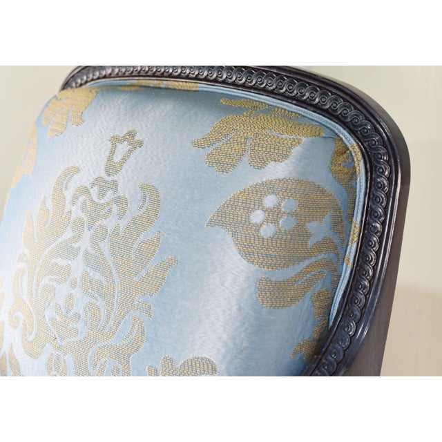 Vintage Blue-Gray Satin Damask Lounge Chair For Sale - Image 9 of 12