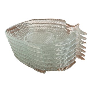 Vintage Coastal Pressed Glass Fish Plates, Set of 7 For Sale