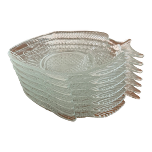 Vintage Coastal Pressed Glass Fish Plates, Set of 7