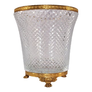 1960s French Ormolu Doré Bronze Cut Crystal Gilt Paw Feet Centerpiece Bowl For Sale