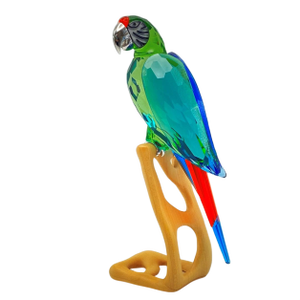 Swarovski Crystal Sculpture “Paradise Birds” Large “Macaw” Chrome Accent and Wooden Stand (#685824 With Inner Box, Outer Sleeve, Coa)
