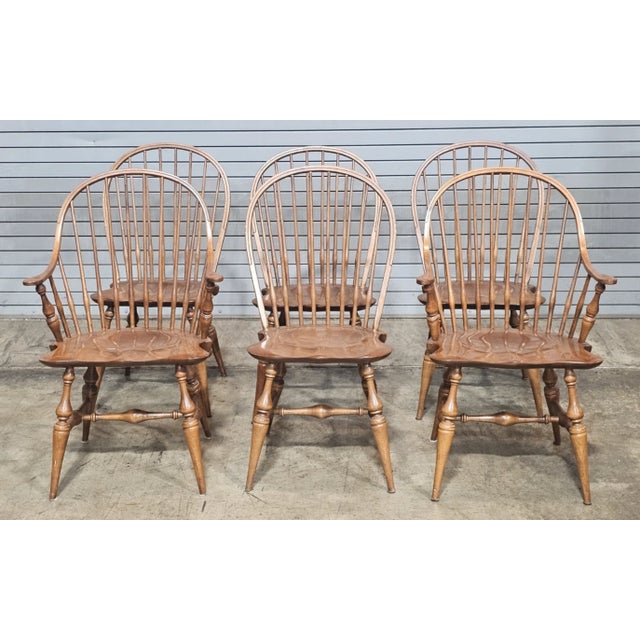 Store Item: Set of 6 E.R. Buck Solid Maple Bow Back Side Windsor Chairs made Massachussett Description: Set includes 2...