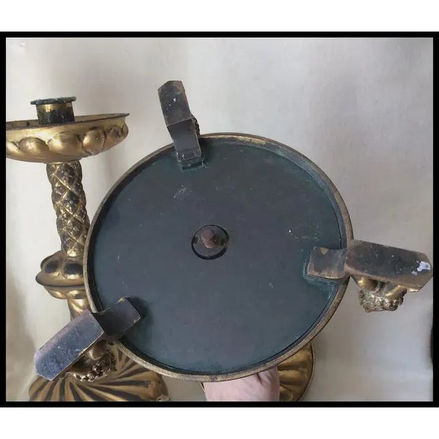 Pair Antique 19thC Victorian, Gothic Candlesticks Lions Dore Bronze For Sale - Image 12 of 12