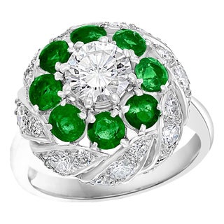 Antique Victorian Emerald and Solitaire Diamond Ring in Platinum Estate For Sale