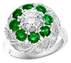 Antique Victorian Emerald and Solitaire Diamond Ring in Platinum Estate