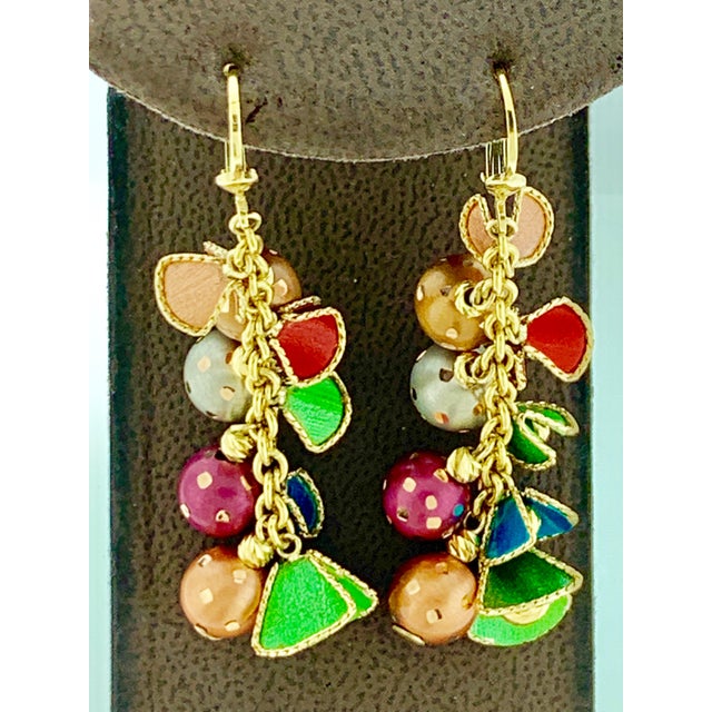 Metal 52 Gm 18 Karat Multi-Color Enamel Gold Necklace and Earring Suite Bridal Set For Sale - Image 7 of 18