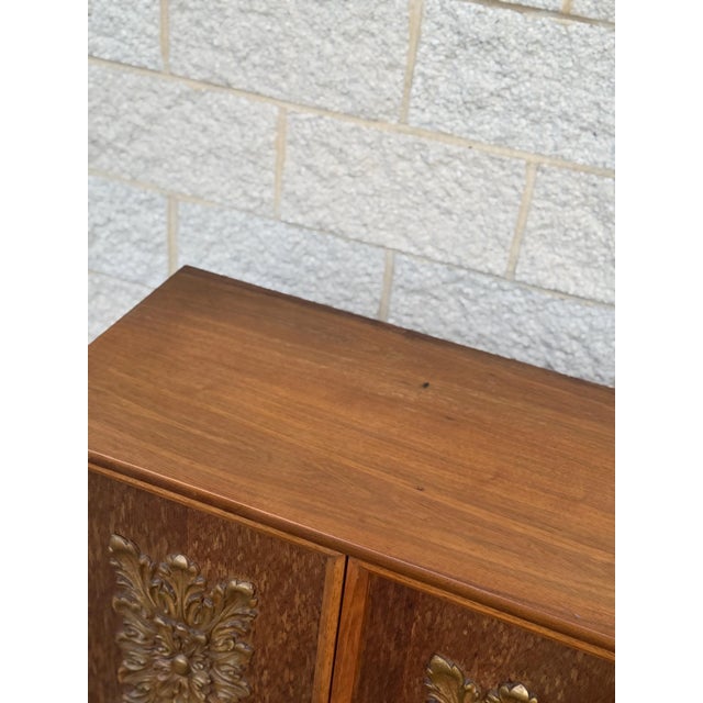 Mid-Century Modern Vintage Sculptural Walnut Credenza With Decorative Doors For Sale - Image 4 of 11