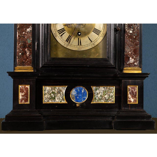 Ebony Table Clock with Semi-Precious Stone Inlay, Central Italy, 18th Century For Sale - Image 9 of 12