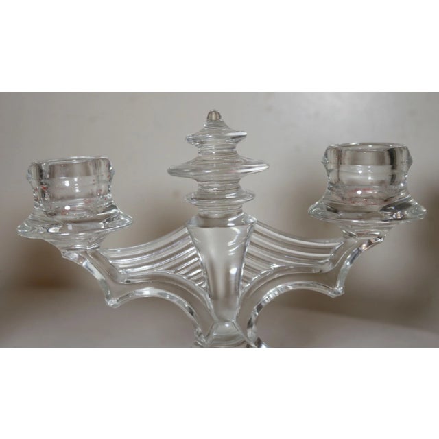 Vintage Pair of Art Deco Etched Crystal Candlestick Holders Candelabras Glass For Sale - Image 4 of 12