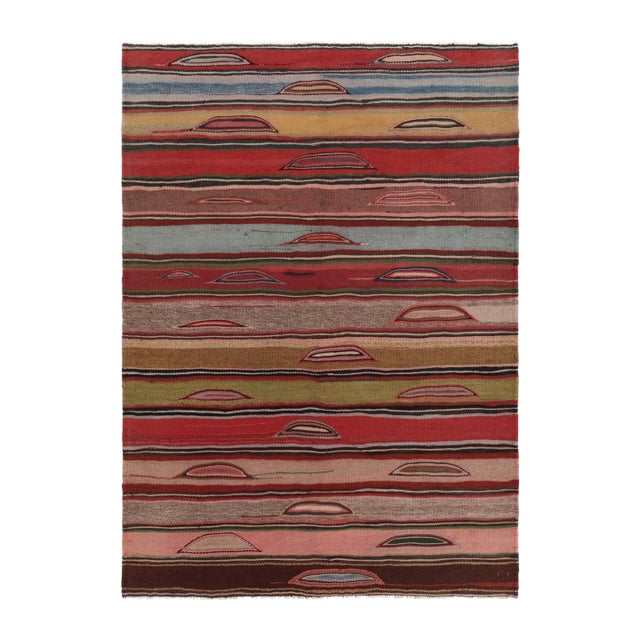 Vintage Heriz Persian Kilim in Pink and Colorful Geometric Stripes - Rug & Kilim For Sale