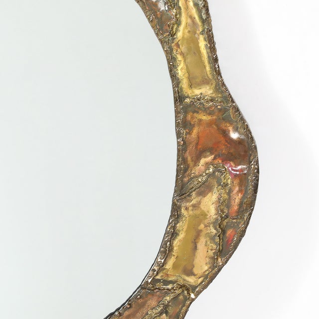 Metal Mid-Century Brutalist Textural Welded Brass & Copper Bordered Signed Mirror For Sale - Image 7 of 16