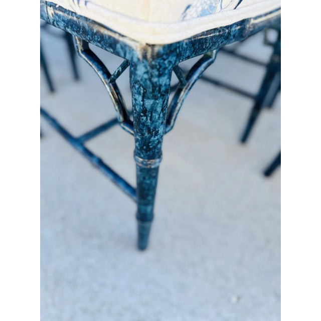 Navy Blue Faux Turquoise Chinese Chippendale Dining Chairs, Set of Six For Sale - Image 8 of 9
