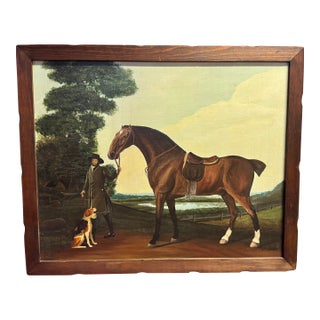 Vintage Horse & Rider With Dog Painting on Canvas- American Artist John Matassa For Sale