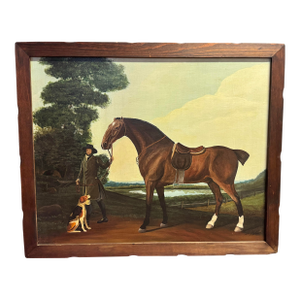 Vintage Horse & Rider With Dog Painting on Canvas- American Artist John Matassa