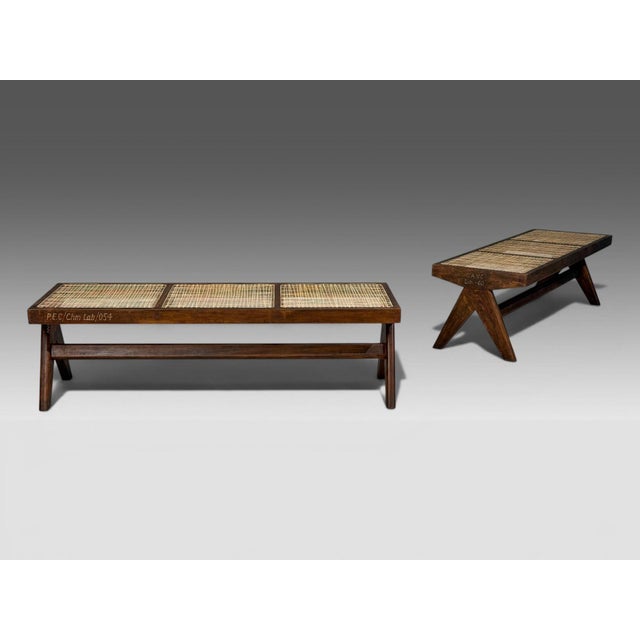 1960s Pierre Jeanneret, Three Seat Benches, Teak, Cane, Chandigarh, India, 1960s For Sale - Image 5 of 16