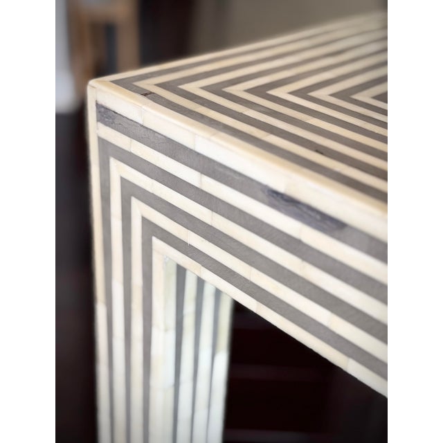 Cream Modern Handmade Bone and Resin Striped Mod Side Table Malena Stripped Side Table by Made Goods For Sale - Image 8 of 12