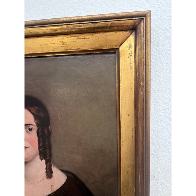 19th Century Oil Portrait of a Lady in Antique Giltwood Frame - Unsigned For Sale In San Diego - Image 6 of 12