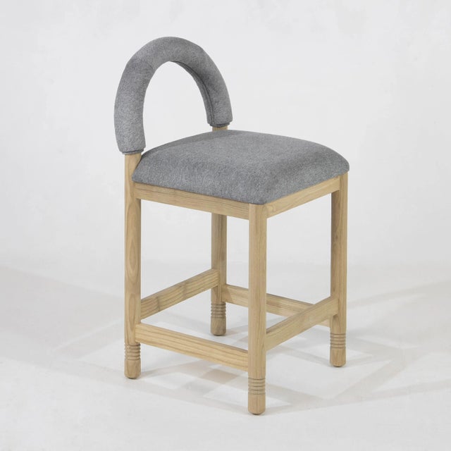 2020s Heidi Teak & Light Grey Boucle Counter Stool For Sale - Image 5 of 9