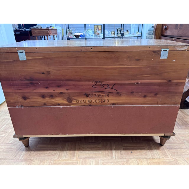 1966 Lane Mediterranean Cedar Chest With Drawer | Raised Panel Pecan Blanket Chest | Aroma-Tite Hope Chest For Sale - Image 12 of 12