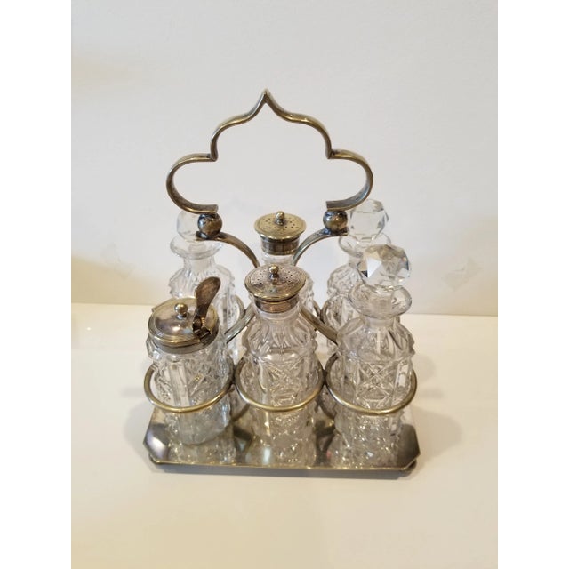 Antique Six Piece Silver Plated Cruet Set For Sale - Image 11 of 11
