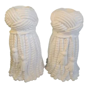 Vintage Dorothy Draper Style White Large Tassel Candle Holders- a Pair