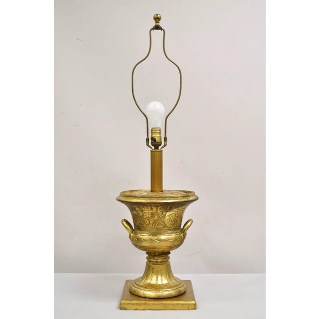 Vintage Italian Hollywood Regency Ceramic Gold Twin Handle Urn Table Lamp For Sale - Image 12 of 12