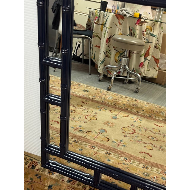 Chinoiserie Lacquered Faux Bamboo Wall Mirror, Navy For Sale - Image 4 of 12