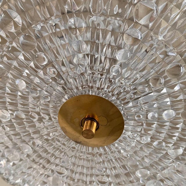 Brass and Crystal Ceiling Lamp attributed to Carl Fagerlund for Orrefors, Sweden, 1960s For Sale - Image 6 of 15