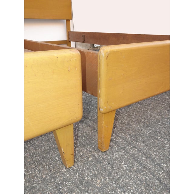 Brown Vintage Mid Century Modern Twin Heywood Wakefield Bed Frames Twin Headboards For Sale - Image 8 of 12