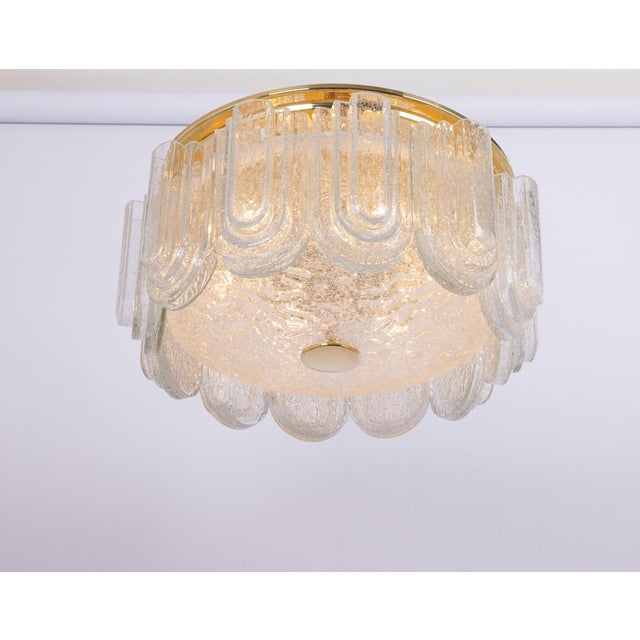 Metal Large Brass Flushmount with Murano Glass Tubes attributed to Doria, Germany, 1960s For Sale - Image 7 of 14