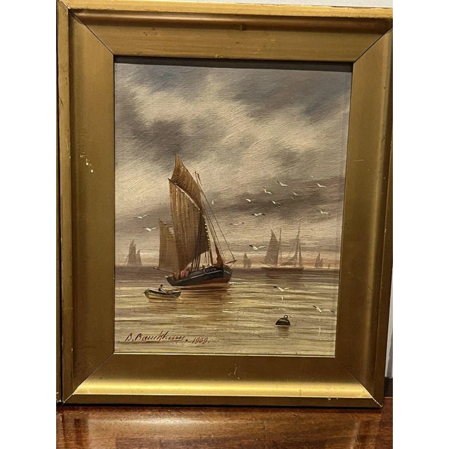 Pair Of Marine Oil Paintings, Signed And Dated 1909 29.5 cms x 24.5 cms Some scuffing to the frames