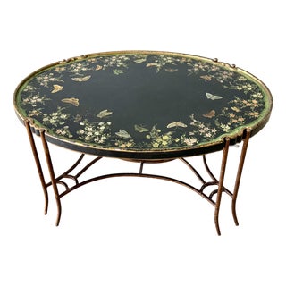 1990s Ardley Hall Vintage Regency Style Painted Tray Coffee Table With Iron Base. For Sale