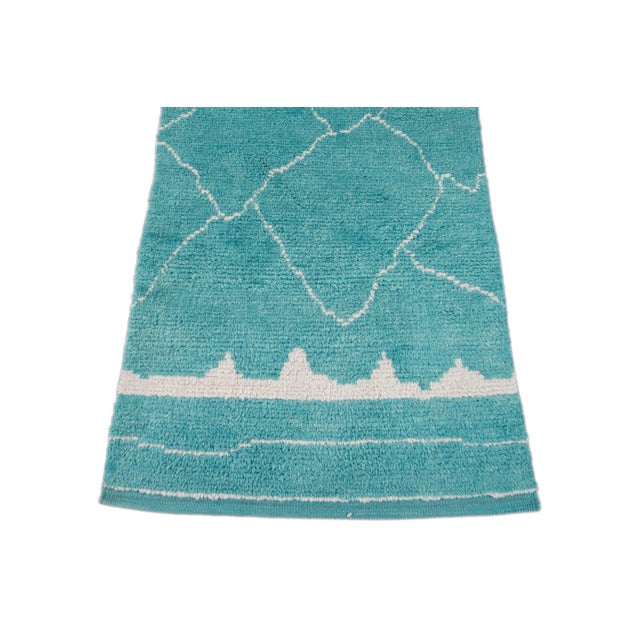 Turquoise Modern Turquoise Moroccan Style Handmade Wool Runner For Sale - Image 8 of 11