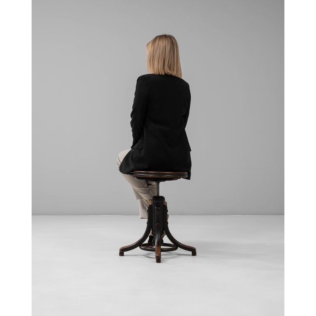 Industrial 1920s Austrian Industrial Wooden Swivel Stool For Sale - Image 3 of 18