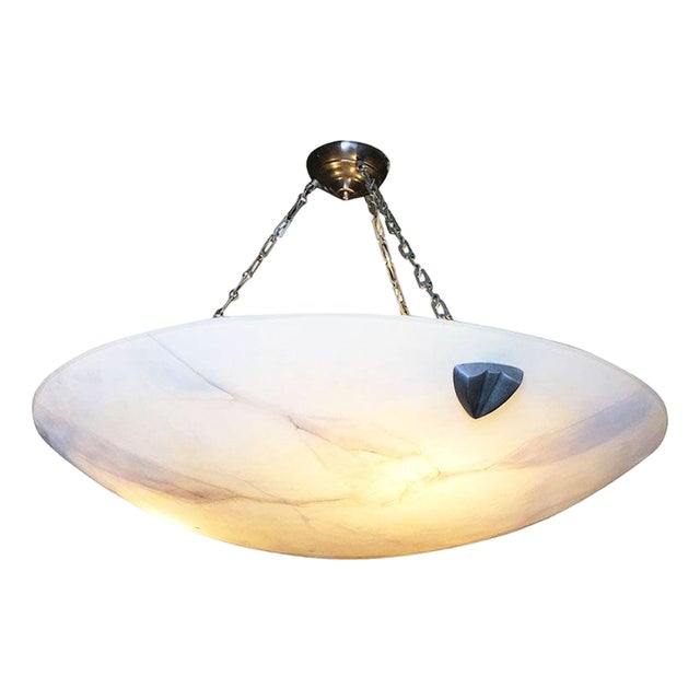 1980s Bespoke Art Deco Style Novara Faux Alabaster Saucer Chandelier For Sale