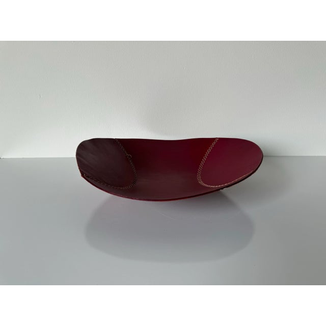 1980's Vintage Baseball Ball - Shape Red Leather Bowl / Dish For Sale - Image 12 of 12