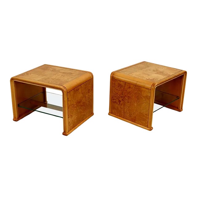 1970's Mid-Century Modern Burl-Wood Waterfall End Tables - A Pair For Sale