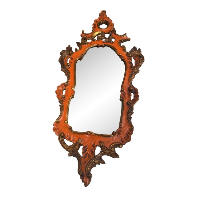 19th Century Rococo Italian Venetian Orange Gold Gilt Carved Wood Mirror For Sale