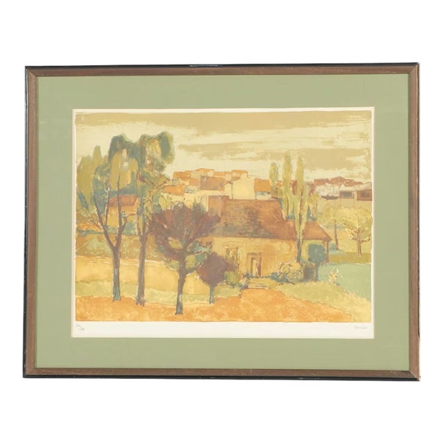 French Country Landscape Lithograph by Eliane Thiollier, Framed For Sale