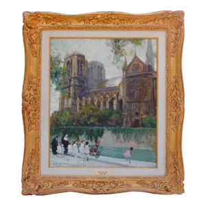 1950s Jules Rene Herve "Notre Dame De Paris" Original Oil Painting