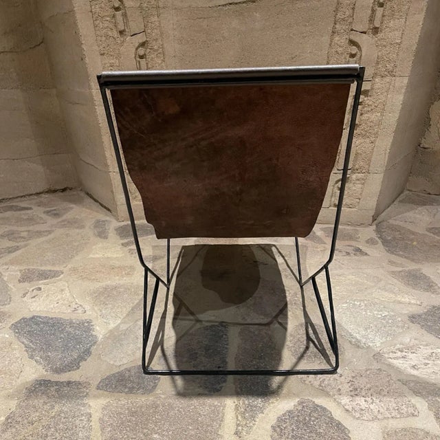 Black 2000s Modern Studio Lounge Chair Brown Leather Sling Iron For Sale - Image 8 of 12