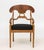 Henredon Furniture Neoclassical Style Burr Maple Arm Chair, with gilt detailing to back splat and arms, black upholstered...