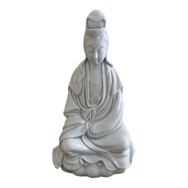 Mid 20th Century Blanc De Chine Porcelain Seated Kwan Yin Figure For Sale