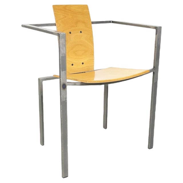 German Modern Squared Chair in Wood and Metal by Karl-Friedrich Foster Kkf, 1980s For Sale