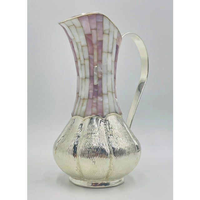 1960s Los Castillo Silver-Plated & Mother of Pearl Water Pitcher, Mexican Modernism For Sale - Image 9 of 18